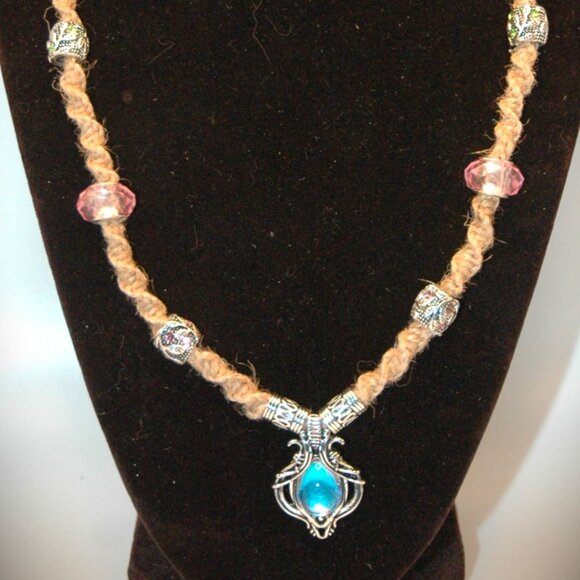 Bohemian Lotus Cabochon Teardrop Moonstone on a 20 1/4" Handmade Hemp Necklace - Picture 1 of 5